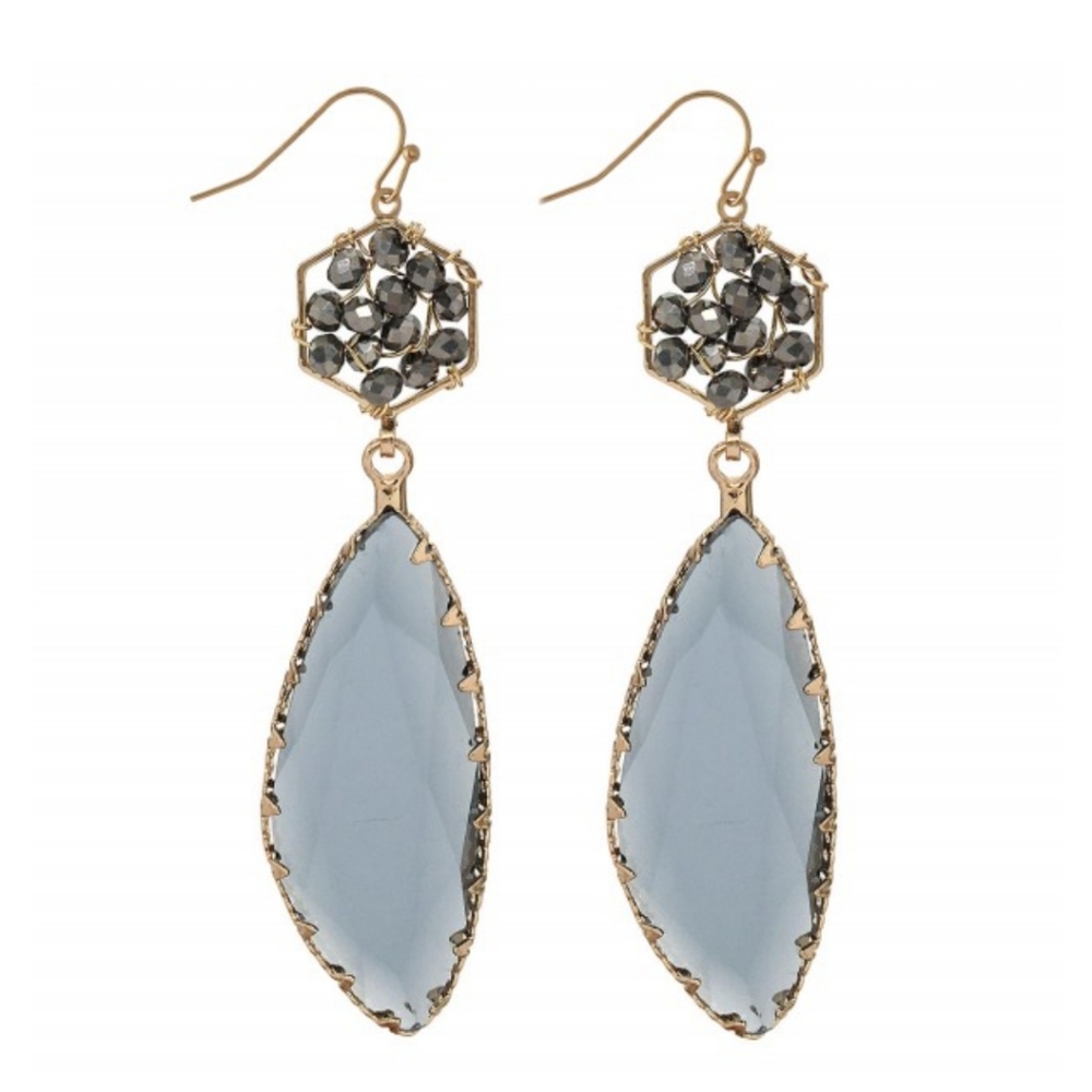 Gray Crystal Drop Earrings with Beaded Accent - Picture 1 of 4
